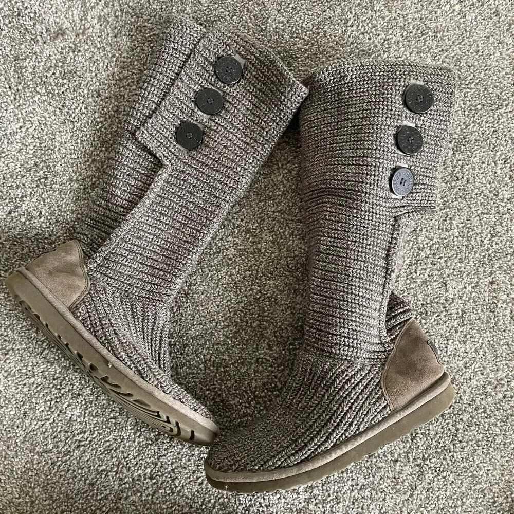 UGG Australia Boots Womens 8 Gray Classic Cardy Tall Knit Winter 5819 Fold Over